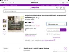 the website for furniture stores is displayed