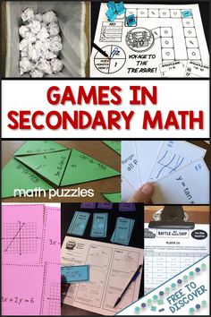 several different pictures with the words games in secondary math