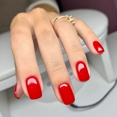 Red Short Nails Ideas Summer, Red French Tip Nails Short, Manicure Aesthetic, Manicure Short, Short Red Nails, Autumn Manicure, Spring Manicure, Makeup Nails Designs, Winter Manicure