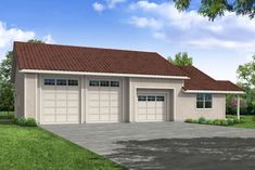 a two car garage is shown in this rendering