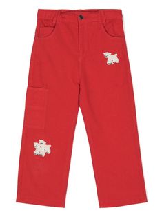 cardinal red belt loops terry-cloth sheep patches two rear pouch pockets two front pouch pockets side patch pocket two rear patch pockets logo print to the front and rear straight leg Red Cotton Bottoms With Side Pockets, Red Cotton Pants With Belt Loops, Red Straight Leg Cargo Pants With Pockets, Red Straight Leg Cargo Pants, Red Cotton Cargo Pants, Red Cotton Pants With Cargo Pockets, Red Cotton Pants With Side Pockets, Dress With Jean Jacket, Baby Boy Accessories