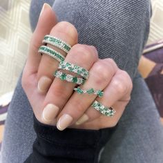 Luxury Emerald Ring With Diamond Accents, Luxury Engraved Emerald Ring For Anniversary, Luxury Handmade Emerald Ring For May Birthstone, Emerald And Diamond Band, Emerald Jewelry Ring, Emerald Stone Rings, Emerald Band, Emerald And Diamond Ring, Colored Stone Rings