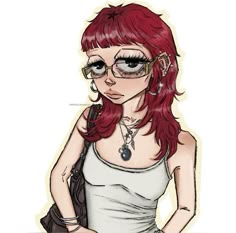 Pfp For Red Hair, Haircut For Glasses, Red Haired Cartoon, Girl With Glasses Drawing, Red Hair And Glasses, Best Haircuts For Women