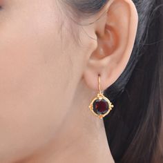 Garnet Vermeil 14K Gold Over Sterling Silver Earring 925 Silver = 4.40 gm. Garnet = 8.10 ct. Garnet is the birthstone for January and is a symbol of friendship. The beautiful earring measures to be 1 inches long including the wire and 0.65 inches wide at its maximum points. The earrings have been made by a team of highly trained and skilled artisans. What is Vermeil 14K Gold? It is a thick layer of 14K Gold plating on 925 Sterling Silver. If for any reason you are not completely satisfied, you m Ruby Earrings In Yellow Gold For Gift, Ruby Yellow Gold Earrings For Gift, Yellow Gold Ruby Earrings For Gift, Classic Jewelry With Ear Wire For Gift, 14k Gold Earrings For Celebration, Fine Jewelry Gemstone Earrings For Gift, Classic Gold Plated Jewelry With Birthstone, Classic Gold-plated Birthstone Jewelry, Classic Gold Plated Birthstone Jewelry