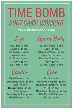 a green poster with the words time bomb boot camp workout