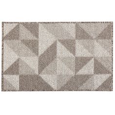 an area rug with grey and white geometric designs on the front, in two different colors