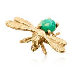 Ross-Simons - C. 1980 Vintage 1.15 Carat Emerald Insect Pin in 14kt Yellow Gold. C. 1980. A unique nod to nature, this Estate collection insect pin brings unexpected glamour to your personal style. A 1.15 carat oval emerald cabochon pops against rich textured and polished 14kt yellow gold. Revolver safety. Emerald insect pin. Exclusive, one-of-a-kind Estate Jewelry. Emerald birthstones are the perfect gift for May birthdays. Yellow Gold Emerald Jewelry, Tarnish Resistant, Antique Yellow Gold Brooches With Gemstone, Antique Gold Gemstone Brooch, Insect Jewelry Vintage, Emerald Birthstone, Vintage Multi-stone Yellow Gold Brooches, May Birthday, Rich Textures, Estate Jewelry