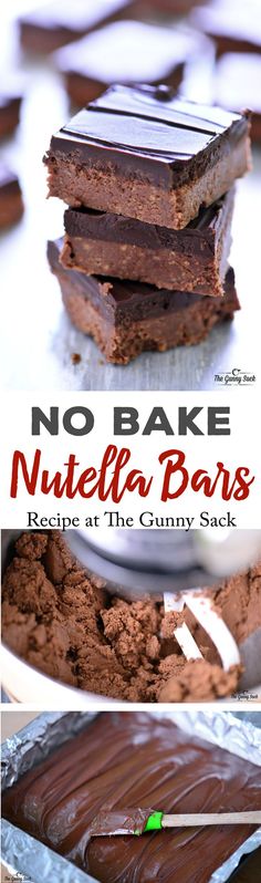 no bake nutella bars recipe at the gumy sack with text overlay