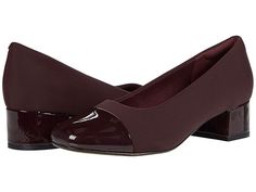 Clarks Marilyn Sara - Women's Shoes : Burgundy Textile/Patent Combination : The Marilyn Sara is part of the Clarks Collection. Pamper your foot with rich comfort and classic style in the Clarks Marilyn Sara pump. An OrthoLite footbed enhances comfort while reducing impact making this the right choice in or out of the office. Available in a full grain leather, suede or synthetic patent upper. Please refer to color selection for upper detail. Easy slip-on style. Soft textile lining. Block heel sit Clarks Women's, Womens Clarks, Soft Textiles, Full Grain Leather, Product Reviews, Diy Fashion, To Color, Heeled Mules, Mule Shoe