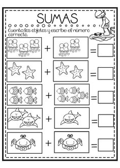 the worksheet for sumas with pictures and numbers