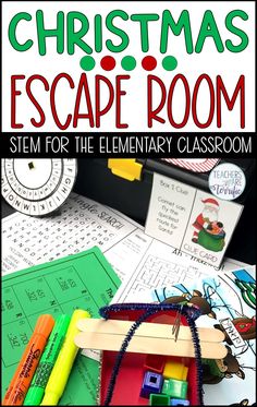 christmas escape room for the elementary classroom with an image of a pile of crayons and