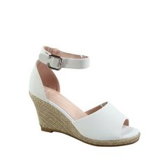 Open Toe Wedge Heel Buckle Wedge High 3.5 Inch with 1 Inch Platform Size: 7.5.  Color: White.  Gender: female.  Age Group: adult. Adjustable White Wedge Sandals With Round Toe, White Adjustable Wedge Sandals With Round Toe, Adjustable Ankle Strap White Wedge Sandals, White Adjustable Round Toe Wedge Sandals, White Wedge Heel Sandals For Spring, White Wedge Sandals For Spring, Adjustable White Wedge Sandals, White Adjustable Wedge Sandals, Adjustable White Platform Wedge Sandals