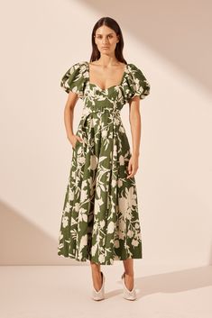 Renee Short Sleeve Panelled Bustier Midi Dress | Pesto/ Ivory | Dresses | Shona Joy Shona Joy Dress, Bustier Midi Dress, Skirt Medium, Shona Joy, White Halter Maxi Dress, Maxi Dress Online, Maxi Dress Cocktail, Ivory Dresses, Midi Length Skirts