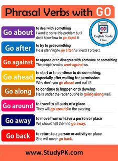 a poster with the words phrasal verbs with go