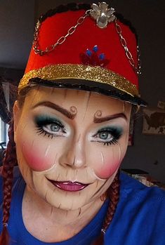 First time doing Nutcracker for work. #cristmasmakeup#nutcracker How To Paint Nutcracker Face, Nutcracker Makeup Ideas, Nutcracker Face Paint, Nutcracker Makeup, Ginger Makeup, Play Makeup, Performance Hairstyles, Halloween Make Up, Fantasy Makeup