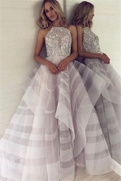 Sexy Halter Applique Jewel A Line Wedding Dresses | Tiered Floor Length Bridal Gown | Babyonlinedress UK Organza Prom Dress, Layered Prom Dress, Pool Party Dress, Asymmetrical Prom Dress, Burgundy Homecoming Dress, Pretty Party Dresses, Organza Skirt, Floor Length Prom Dresses, Backless Prom Dresses