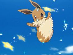 a pikachu flying through the air with stars in the background