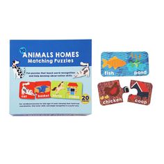 an animal home matching puzzles game with cards and magnets on the front, featuring animals