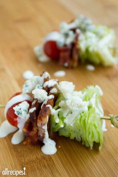 bacon, lettuce and tomato skewers with ranch dressing