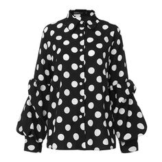 Polka Dot Lantern Sleeve Loose Buttons Retro Shirt Long Sleeve Polka Dot Blouse For Summer, Long Sleeve Polka-dot Blouse With Button Closure, Polka Dot Long Sleeve Blouse With Button Closure, Polka Dot Collared Summer Tops, Summer Polka Dot Collared Blouse, Summer Polka Dot Collared Tops, Polka Dot Button-up Blouse For Fall, Polka Dot Shirt With Buttons For Spring, Spring Polka Dot Shirt For Work