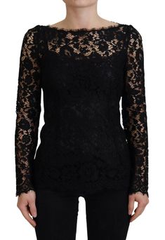 Dolce & Gabbana Black Cotton Lace Trim Long Sleeves Top Black Lace Trim, Lace Top Long Sleeve, Black Lace Tops, Sleeves Top, Women Long Sleeve Tops, Dolce E Gabbana, Dolce & Gabbana, Cotton Lace, Long Sleeve Lace