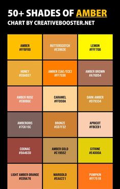 the color chart for shades of amber, which are available in different colors and sizes