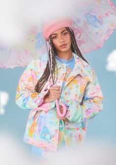 you’ll always be my better half. This jacket has a twill construction, a quilted lining, a peter pan collar, side pockets, long levees with snap button closure, front button up closure, and care bear print. Playful Long Sleeve Streetwear Outerwear, Spring Rainy Weather Outerwear With Button Closure, Spring Outerwear For Rainy Weather With Button Closure, Playful Spring Outerwear For Rainy Weather, Multicolor Long Sleeve Rainy Weather Outerwear, Playful Cotton Outerwear For Streetwear, Multicolor Long Sleeve Outerwear For Rainy Weather, Multicolor Long Sleeve Rain Jacket, Multicolor Fall Outerwear For Rainy Weather