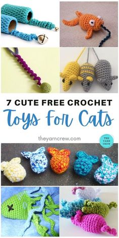 crochet toys for cats with the title overlay that reads, 7 cute free crochet toys for cats