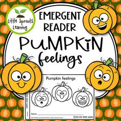 emergent reader pumpkin feelings for the little sprout learning center, with an orange background