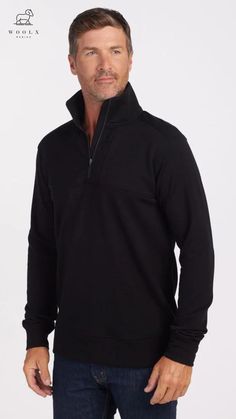 Struggling to find a quality Winter Men's Merino Wool Zip Top Sweatshirt? The Wool Aire Mason by Woolx will become your go-to. Your items stay secure in the chest pocket while you stay warm and cozy. With the abilities of merino wool, its anti-microbial properties destroy odors. See more of what the Mason has to offer at Woolx.com! Winter Days, Performance Outfit, Top Fabric, Cold Winter, Black Wool