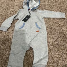 Nwt Seven For All Mankind Baby Onesie One Piece Sleeper. Hooded Long Sleeve And Pants And Hoodie. Light Gray With Blue Trim And Hood 6-9 Months. Zipper Gray Long Sleeve Cotton Onesie, Gray Cotton Onesie For Loungewear, Gray Cotton Onesie For Winter, Gray Cotton Onesie For Playtime, Casual Gray Onesie For Playtime, Striped Shorts Outfit, Denim Overalls Shorts, Girls Overalls