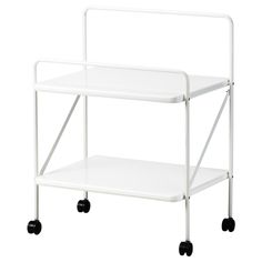 a white cart with two shelves on wheels