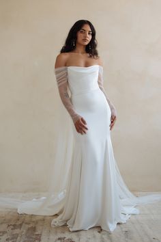 Olivia 9048 Edited 2400x3600 1 Strapless Wedding Dress With Sheer Sleeves, Loft Wedding Dress, Olivia Wedding Dress, Wedding Dresses With Off Shoulder Sleeve, Jenny Yoo Olivia, Elopement Beach Dress, Wedding Dresses Simple Open Back, Summer Fancy Dinner Outfit, Jenny Yoo Dress