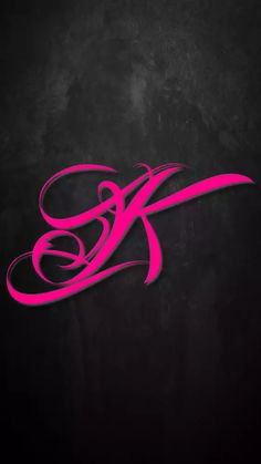 the letter k is made up of pink swirls on a black background with dark grunge