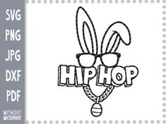 an image of the word hip hop with sunglasses on it's head and ears