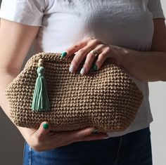 Inspired by nature sustainable fashion ️ ✅Any woman must have this bag for every fashionista. Whether you keeping it to yourself or gifting someone you care, it will be unforgettable. Daily use, a fashionable women's accessory for special occasions ✅I made this beautiful bag from natural paper rope which is organic cotton. ✅The interior of the straw summer bag is fully lined with cotton and has a magnetic button. A lining of the appropriate color is sewn into the crochet raffia bag.  ✨Handmade p Natural Color Crochet Pouch Bag As Gift, Eco-friendly Natural Rectangular Pouch, Natural Crochet Clutch Bag For Gift, Bohemian Handmade Clutch In Natural Color, Eco-friendly Handmade Crochet Pouch Bag, Natural Color Crochet Clutch Bag For Gifts, Handmade Eco-friendly Travel Pouch, Handmade Natural Handheld Clutch, Natural Handmade Pouch For Daily Use