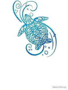 a drawing of a sea turtle with swirls and bubbles on it's back