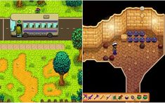 two screens showing different locations in the game