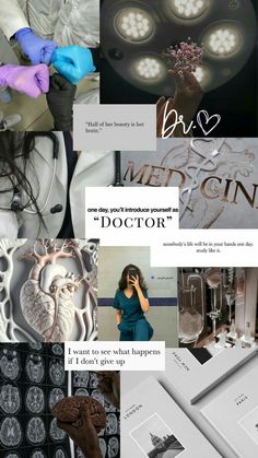 a collage of photos with the words doctor on them and images in different colors