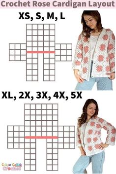 the crochet rose cardigan layout is shown