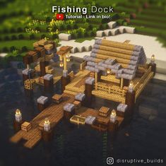 Minecraft Loading Dock, Minecraft Fishing Dock House, Boat Deck Minecraft, Minecraft Docks Design, Mc Dock Ideas, Minecraft Boardwalk Ideas, Boat Dock Ideas Minecraft, Minecraft Dock Tutorial, Minecraft Small Dock Ideas