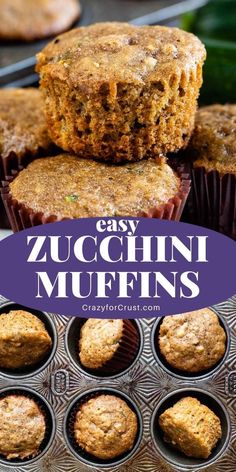 easy zucchini muffins recipe with text overlay