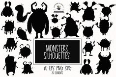 monsters silhouettes are shown in black and white, with the words monsters silhouettes above them