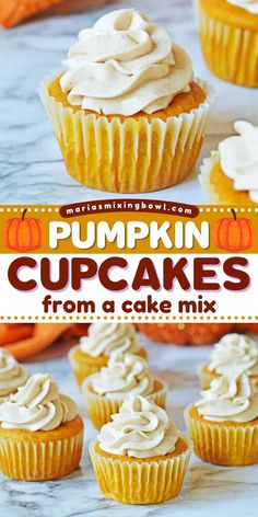 Pumpkin cupcakes from a cake mix are easy to make and full of classic fall flavor with a cinnamon cream cheese frosting. Pumpkin Cupcakes With Yellow Cake Mix Easy, Pillsbury Pumpkin Cupcakes, Vanilla Pumpkin Cupcakes, Pumpkin Cake Mix Cupcakes, Pumpkin Flavored Cake, Pumpkin Cake With Buttercream Frosting, Pumpkin Cupcakes With Spice Cake Mix Easy, Pumpkin Cupcakes Using Box Cake, Pumpkin Muffins Using Yellow Cake