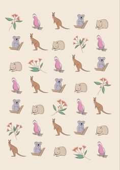 an image of various animals that are in the same pattern on a wallpaper background