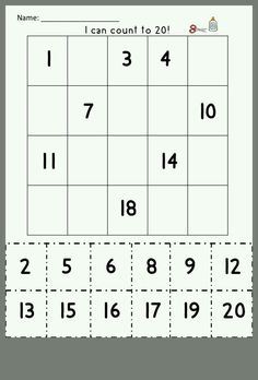 the number 1 to 20 worksheet with numbers on it and an image of two squares