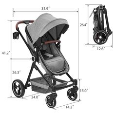 an image of a baby stroller with measurements