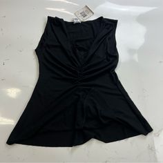 With Tag M115-1 Casual Stretch Tank Top For Evening, Black Casual Tops For Evening, Black Casual Evening Tank Top, Fitted Black Tank Top For Formal Occasions, Black Lace Trim Sleeveless Camisole, Black V-neck Sleepwear With Lace Trim, Rayon Blouse, Orange Tank Top, Gold Blouse