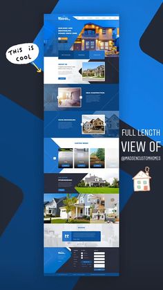 a blue and black website design with lots of different things on it's screen