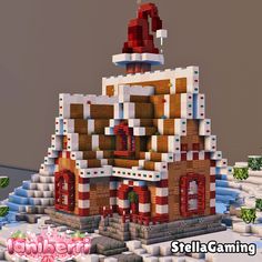 an image of a building made out of legos in the snow with text overlay that reads, stellacaming